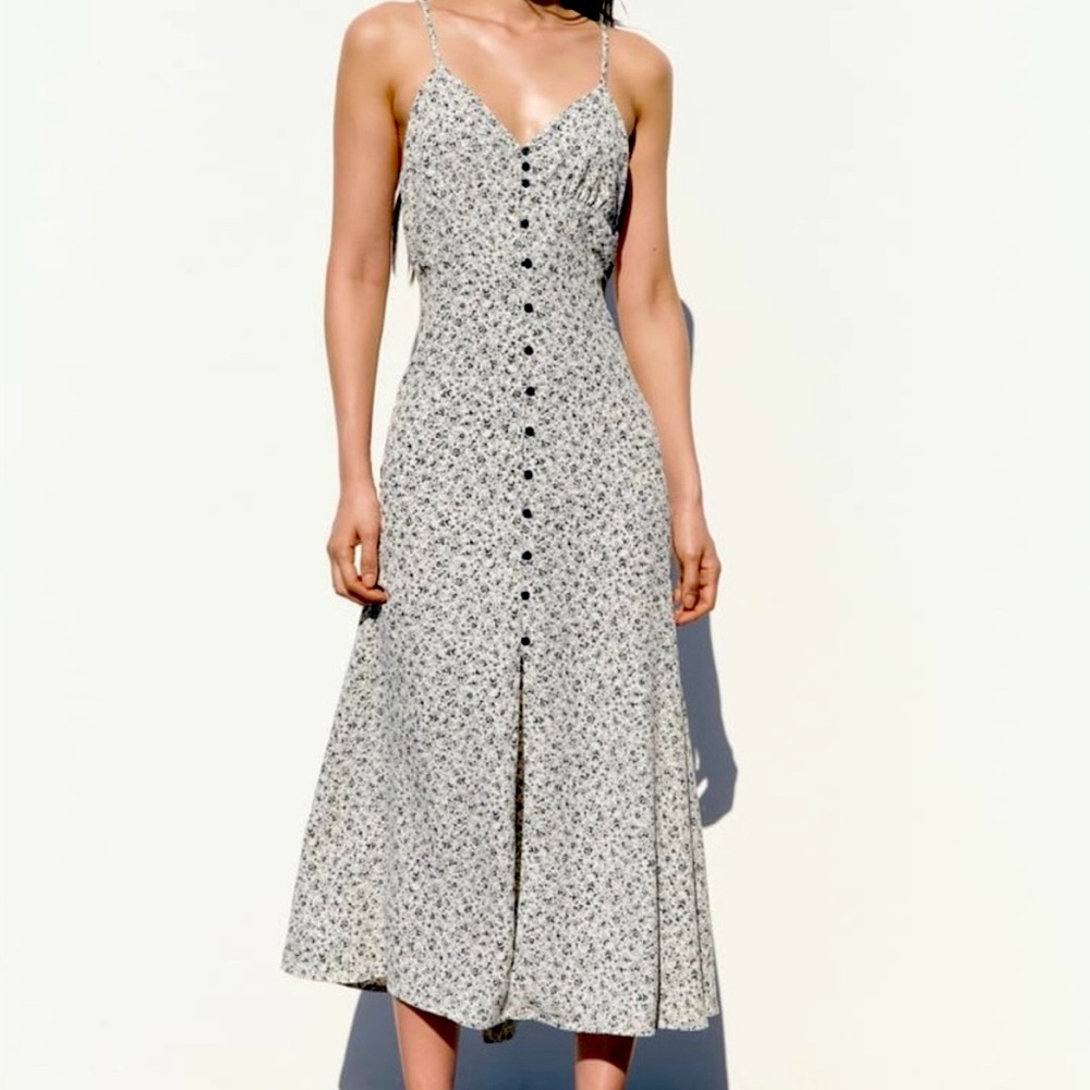 FLORAL PRINT SLIP DRESS | S | BLACK / WHITE